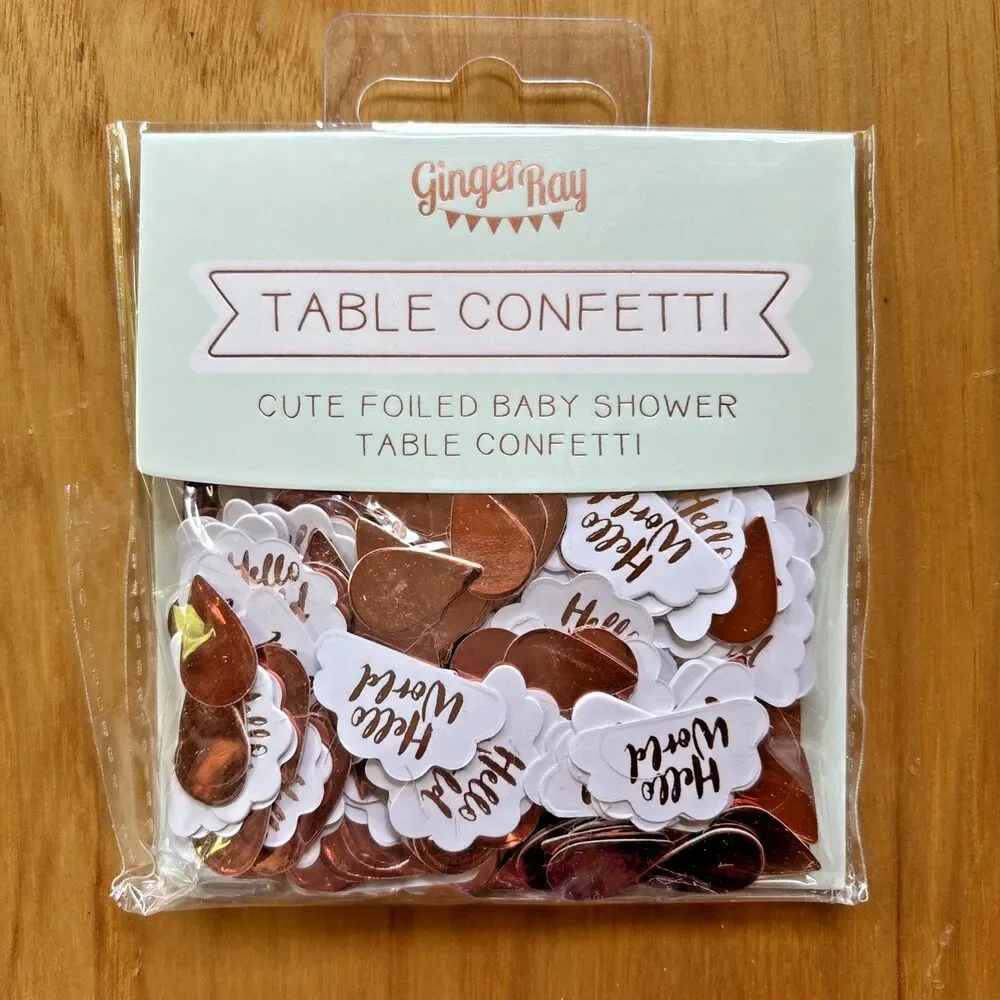 Ginger Ray Table Confetti Baby Shower 'Hello World' Rose Gold Foiled Lot of 5